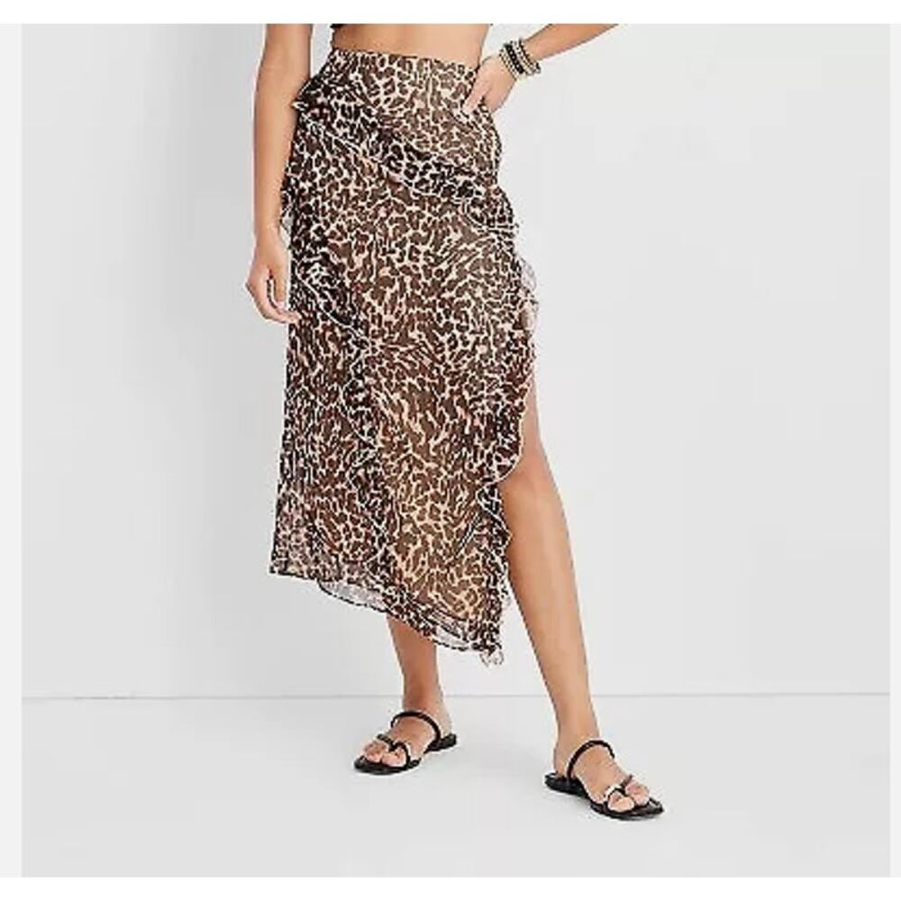 Future Collective Maxi Skirt Leopard Asymmetrical Ruffle Sz 0 NWT